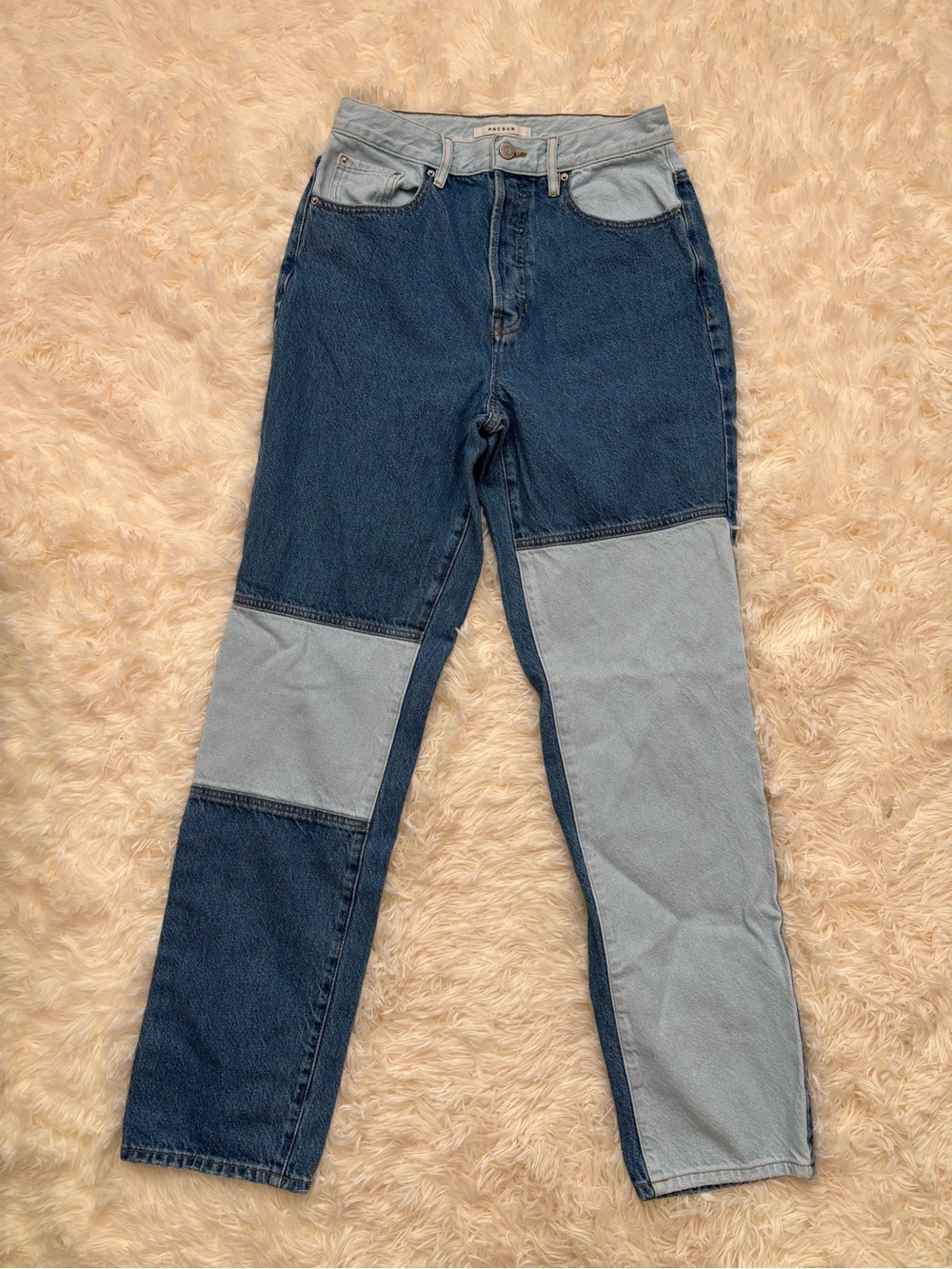 PacSun Two-Tone Patchwork Straight Leg Jeans - Dark & Light Blue -27